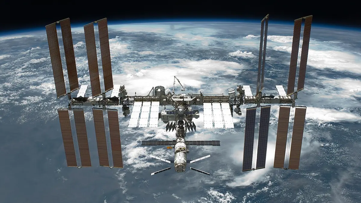 The International Space Station photographed above Earth after undocking