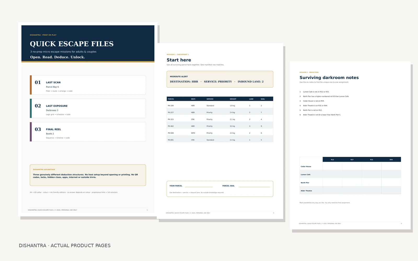 Actual pages from Quick Escape Files